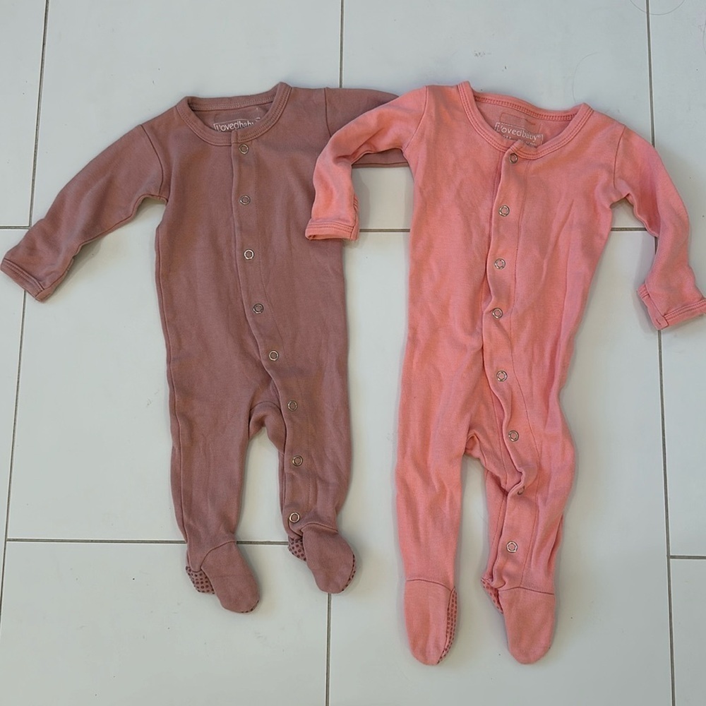 L’oved baby footies pink 0/3m set of two